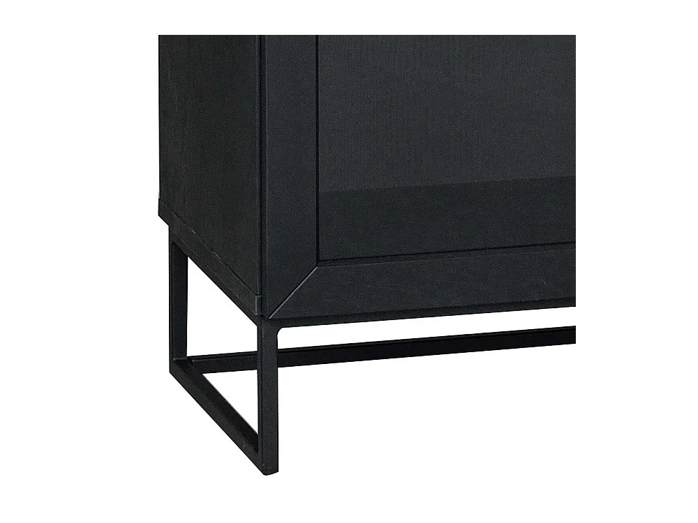 Wohnzimmervitrine in Schwarz Eiche Massivholz und Stahl