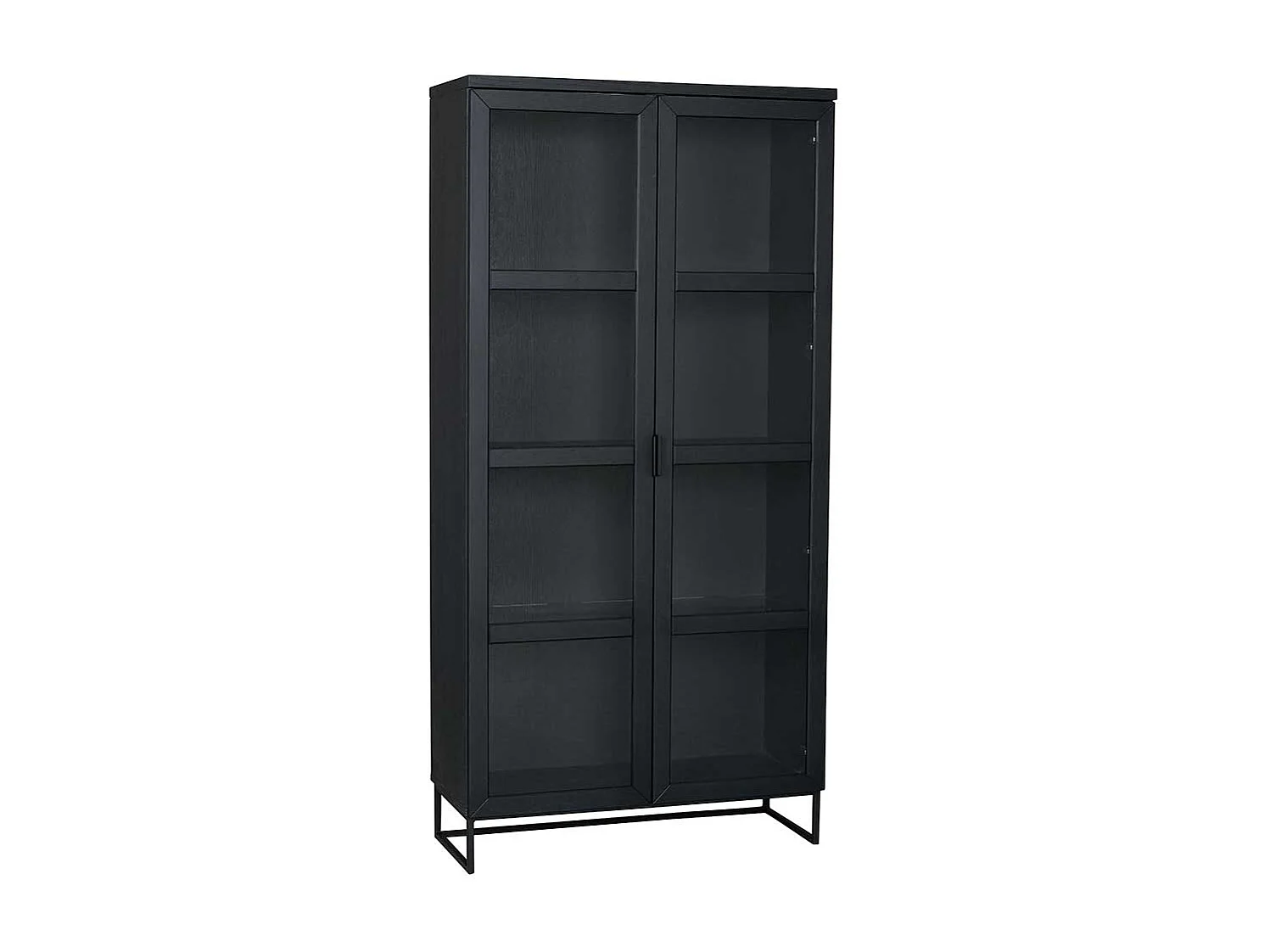 Wohnzimmervitrine in Schwarz Eiche Massivholz und Stahl