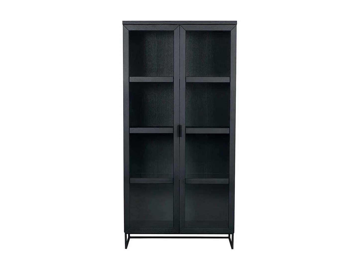 Wohnzimmervitrine in Schwarz Eiche Massivholz und Stahl