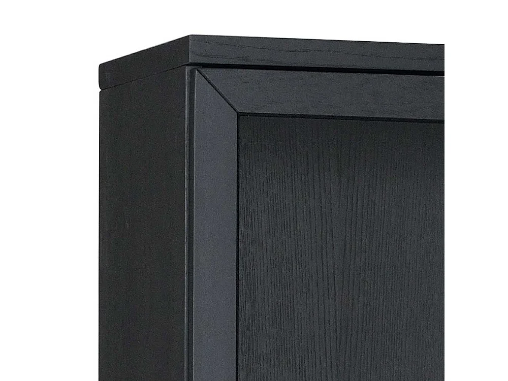 Wohnzimmervitrine in Schwarz Eiche Massivholz und Stahl