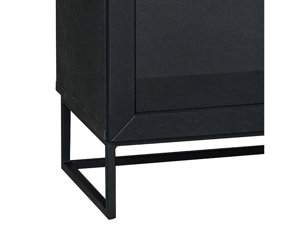 Wohnzimmervitrine in Schwarz Eiche Massivholz und Stahl