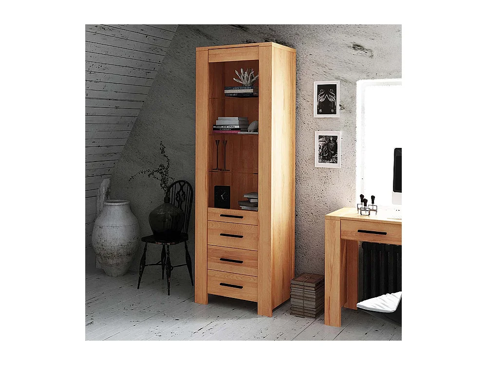 Wohnzimmervitrine aus Kernbuche Massivholz 205 cm hoch