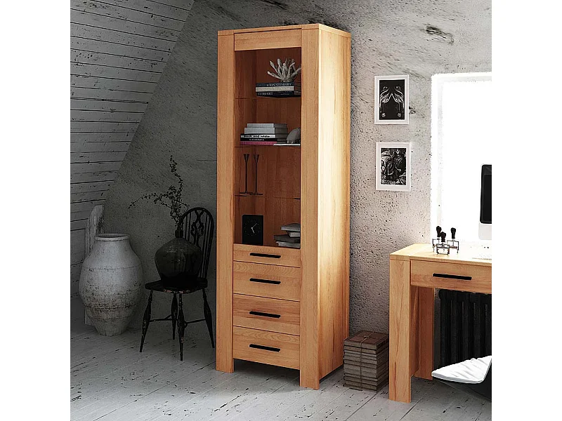 Wohnzimmervitrine aus Kernbuche Massivholz 205 cm hoch