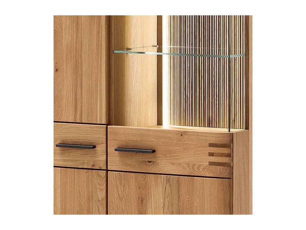 Standvitrine in Balkeneiche Bianco furniert 75 cm breit