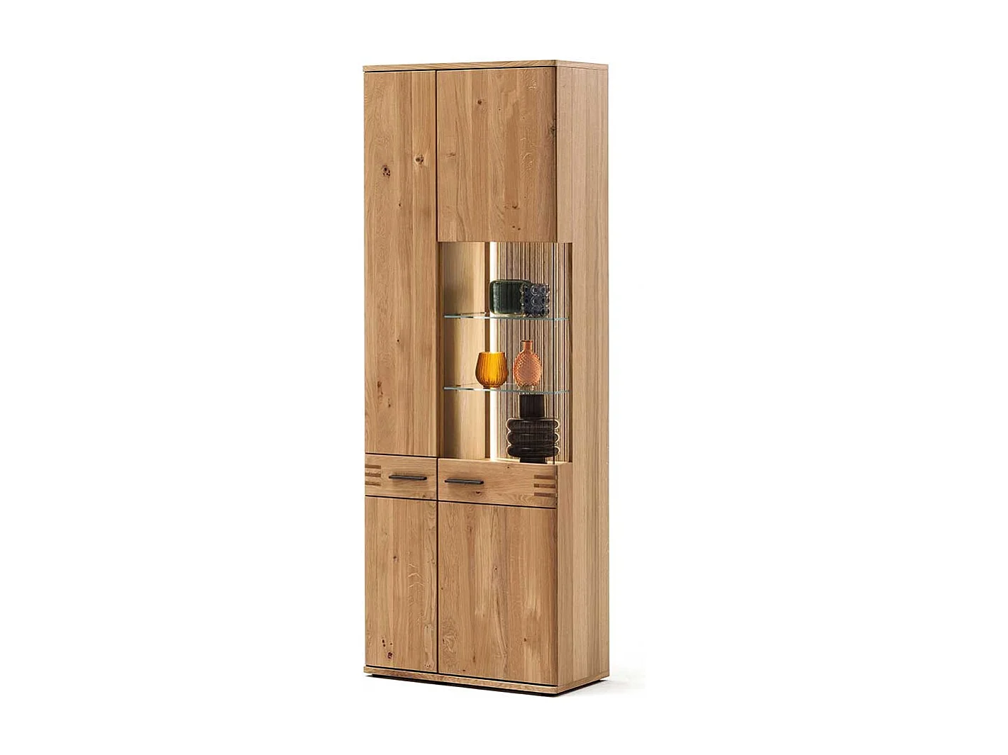 Standvitrine in Balkeneiche Bianco furniert 75 cm breit