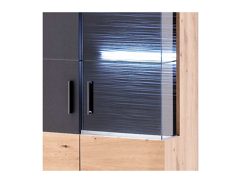 Standvitrine in Eichefarben und Anthrazit 70 cm breit
