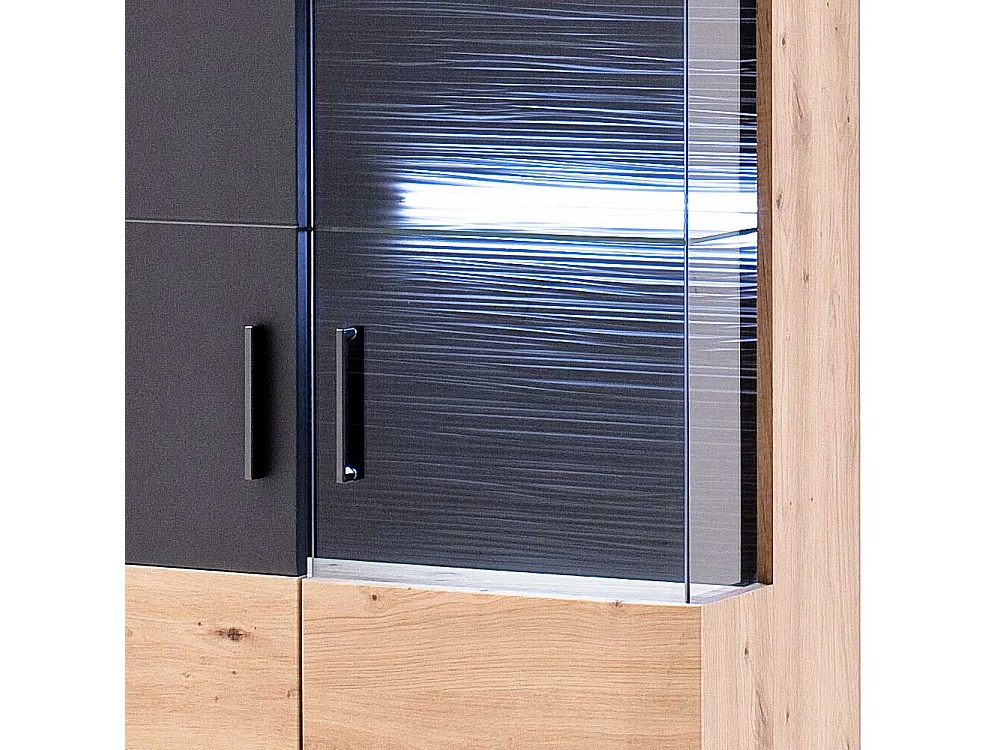 Standvitrine in Eichefarben und Anthrazit 70 cm breit