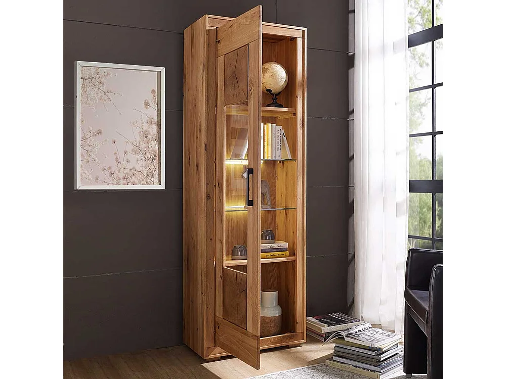 Standvitrine aus Wildeiche Echtholz modern