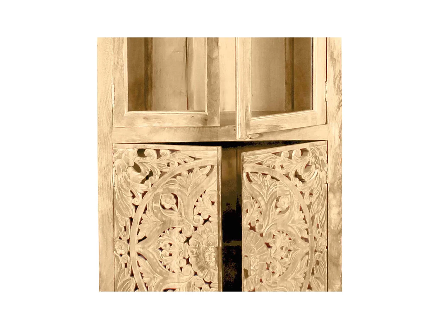 Standvitrine aus Mangoholz Sandfarben massiv Vintage Design