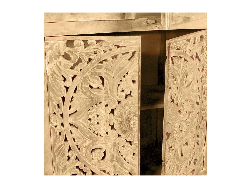 Standvitrine aus Mangoholz Sandfarben massiv Vintage Design