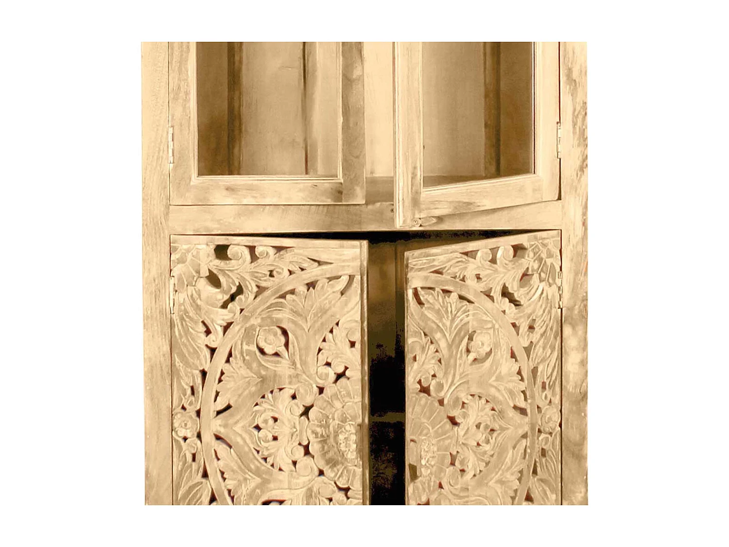 Standvitrine aus Mangoholz Sandfarben massiv Vintage Design