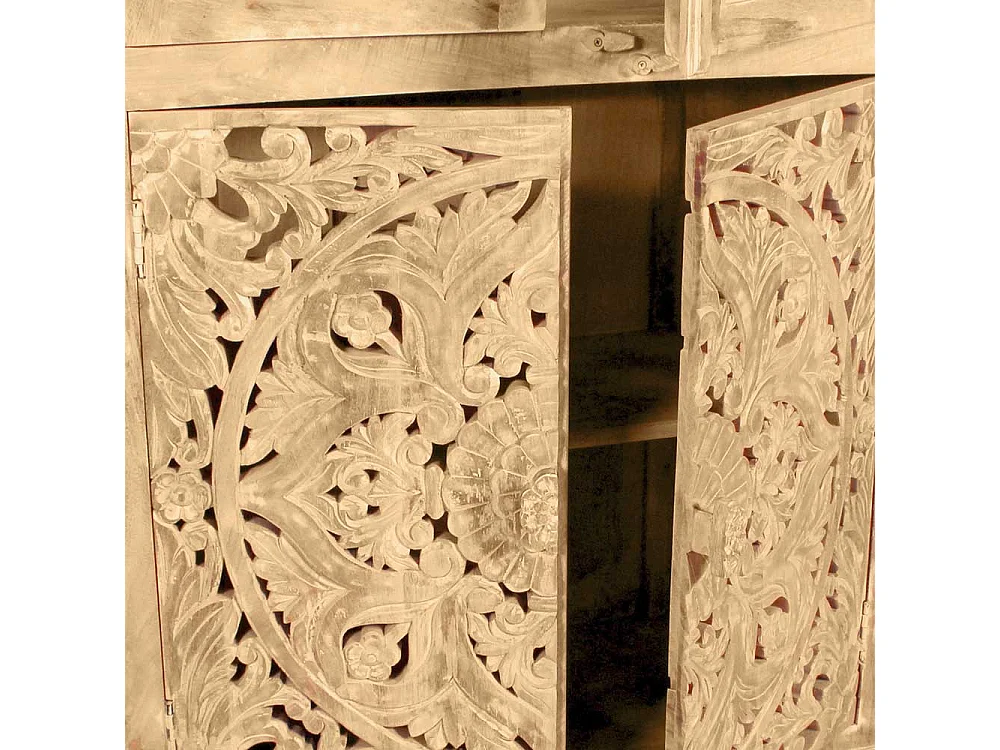 Standvitrine aus Mangoholz Sandfarben massiv Vintage Design