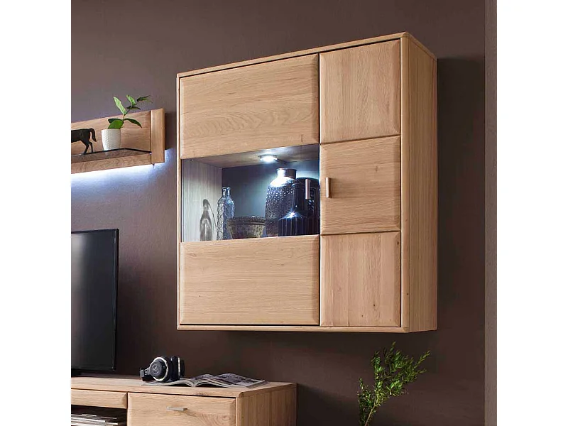 Wandvitrine aus Eiche Bianco LED Beleuchtung