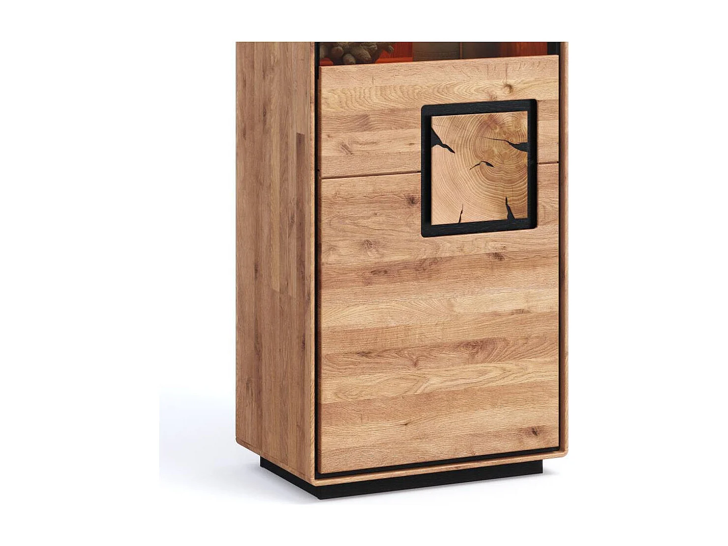 Standvitrine Esszimmervitrine mit Hirnholz Applikation aus Wildeiche Massivholz