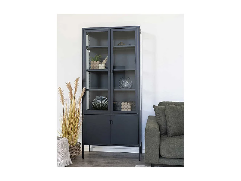 Wohnzimmervitrine Standvitrine aus Stahl in Schwarz