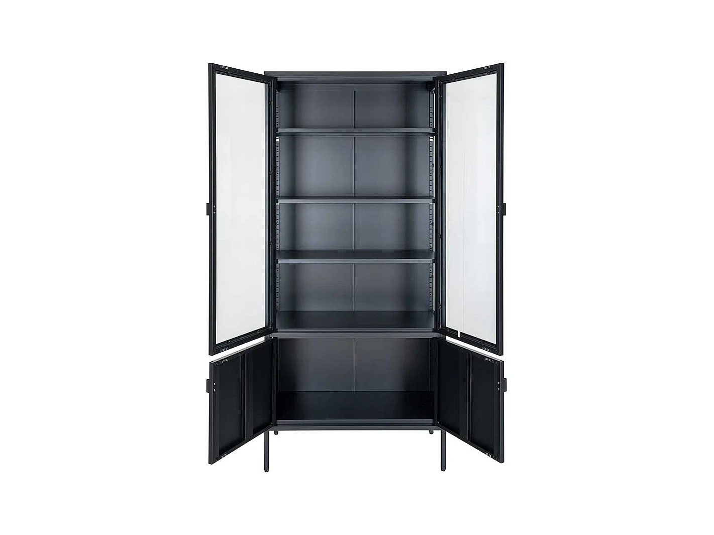 Wohnzimmervitrine Standvitrine aus Stahl in Schwarz