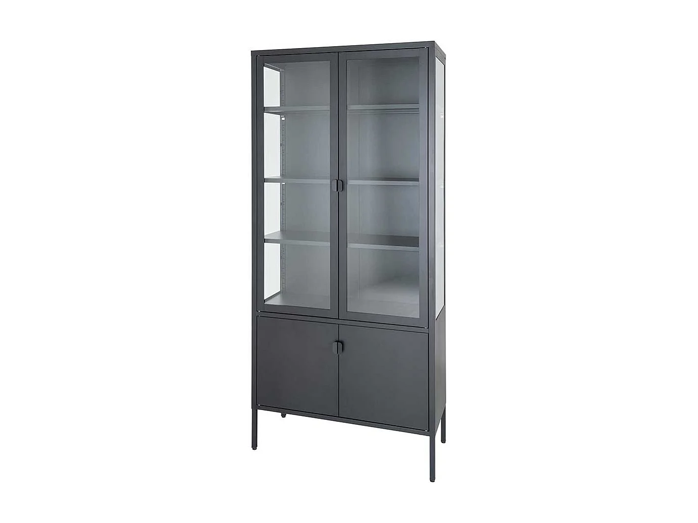 Wohnzimmervitrine Standvitrine aus Stahl in Schwarz