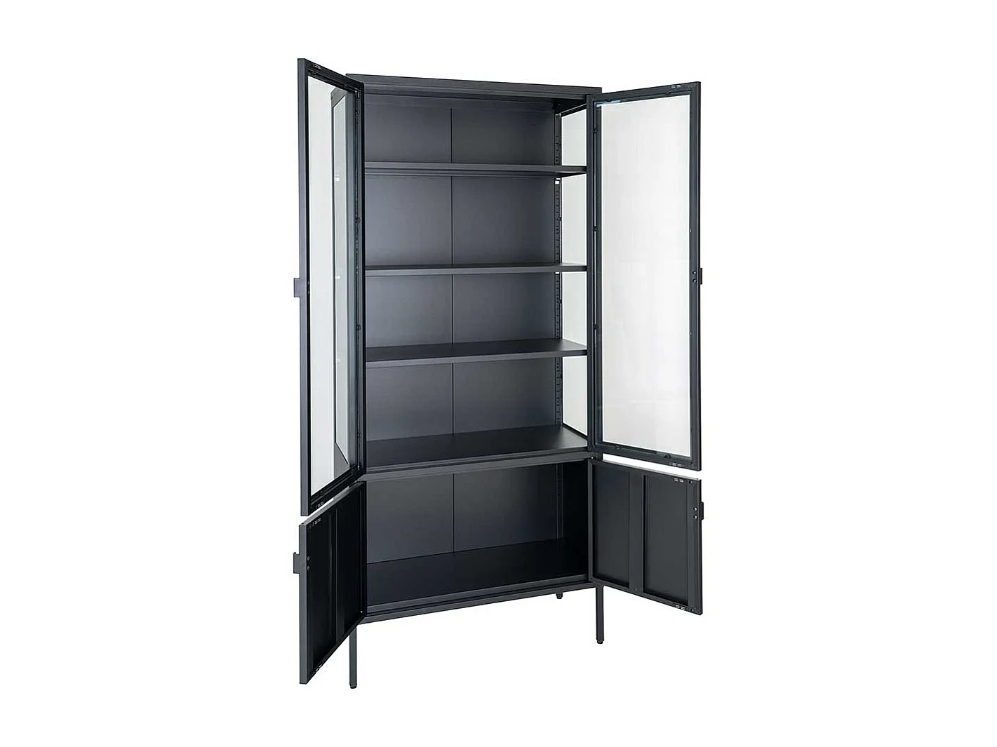 Wohnzimmervitrine Standvitrine aus Stahl in Schwarz