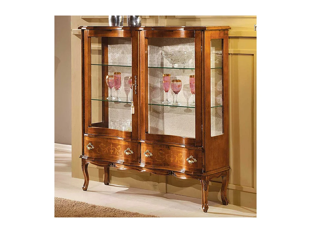 Standvitrine mit Nussbaum furniert Barock Design