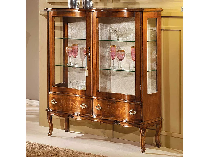 Standvitrine mit Nussbaum furniert Barock Design