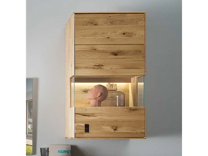 Hängevitrine aus Wildeiche und Eiche Massivholz Glaseinsatz