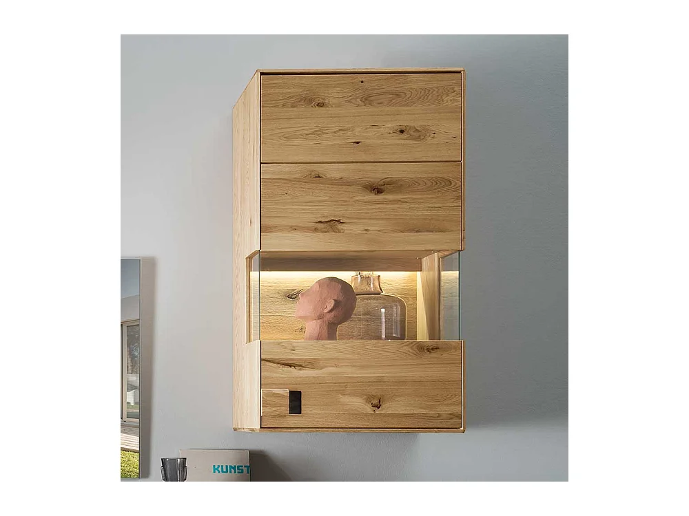 Hängevitrine aus Wildeiche und Eiche Massivholz Glaseinsatz