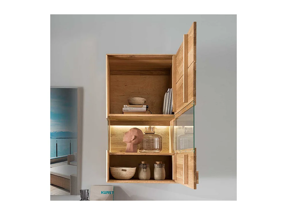 Hängevitrine aus Wildeiche und Eiche Massivholz Glaseinsatz