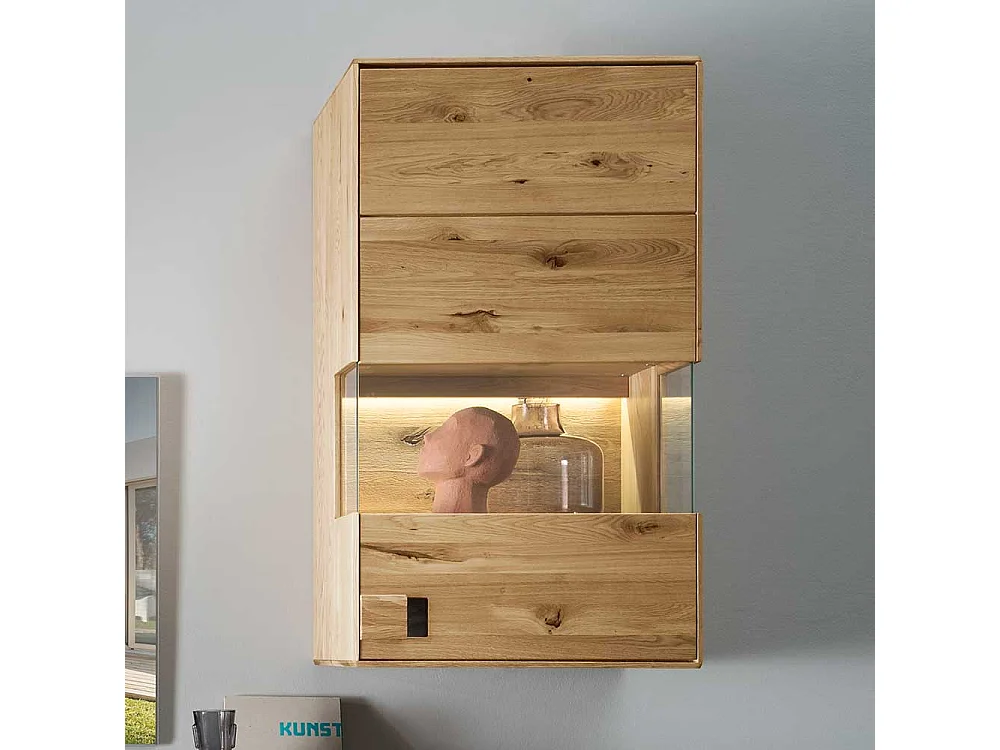 Hängevitrine aus Wildeiche und Eiche Massivholz Glaseinsatz