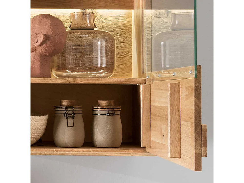 Hängevitrine aus Wildeiche und Eiche Massivholz Glaseinsatz