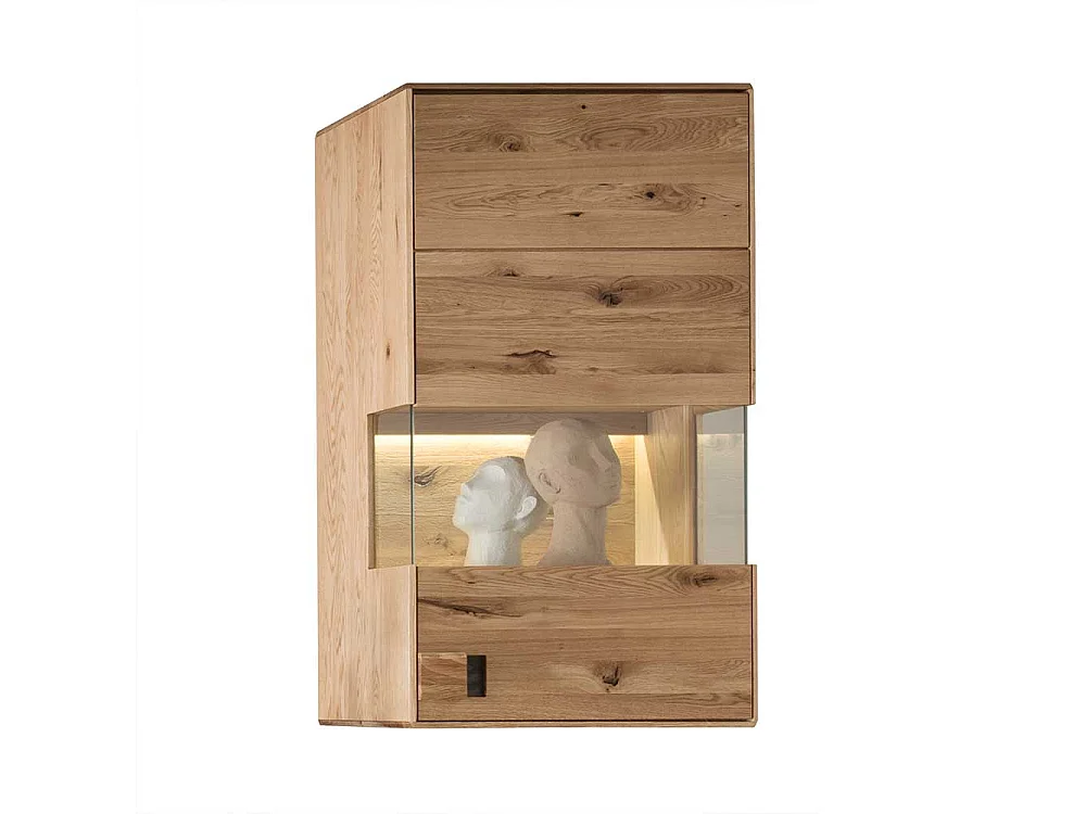 Hängevitrine aus Wildeiche und Eiche Massivholz Glaseinsatz