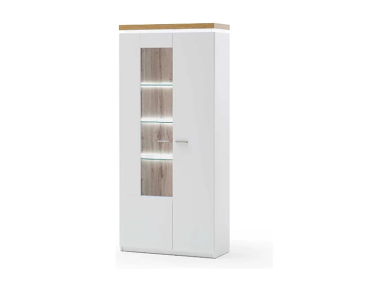 Wohnzimmervitrine in Weiß und Wildeiche Optik LED Beleuchtung