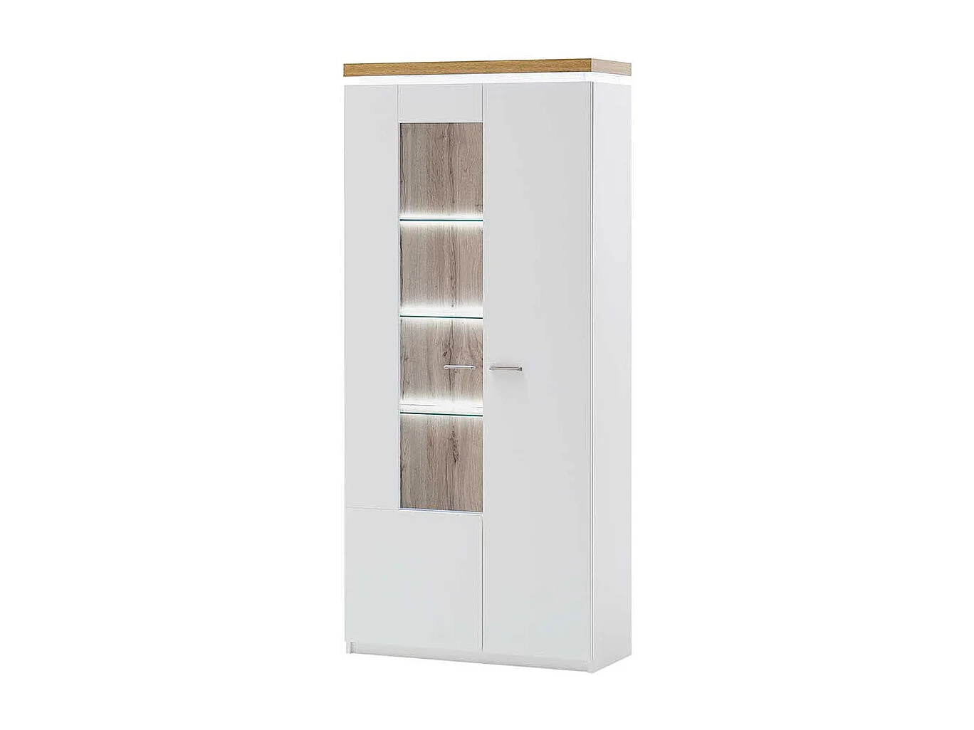 Wohnzimmervitrine in Weiß und Wildeiche Optik LED Beleuchtung