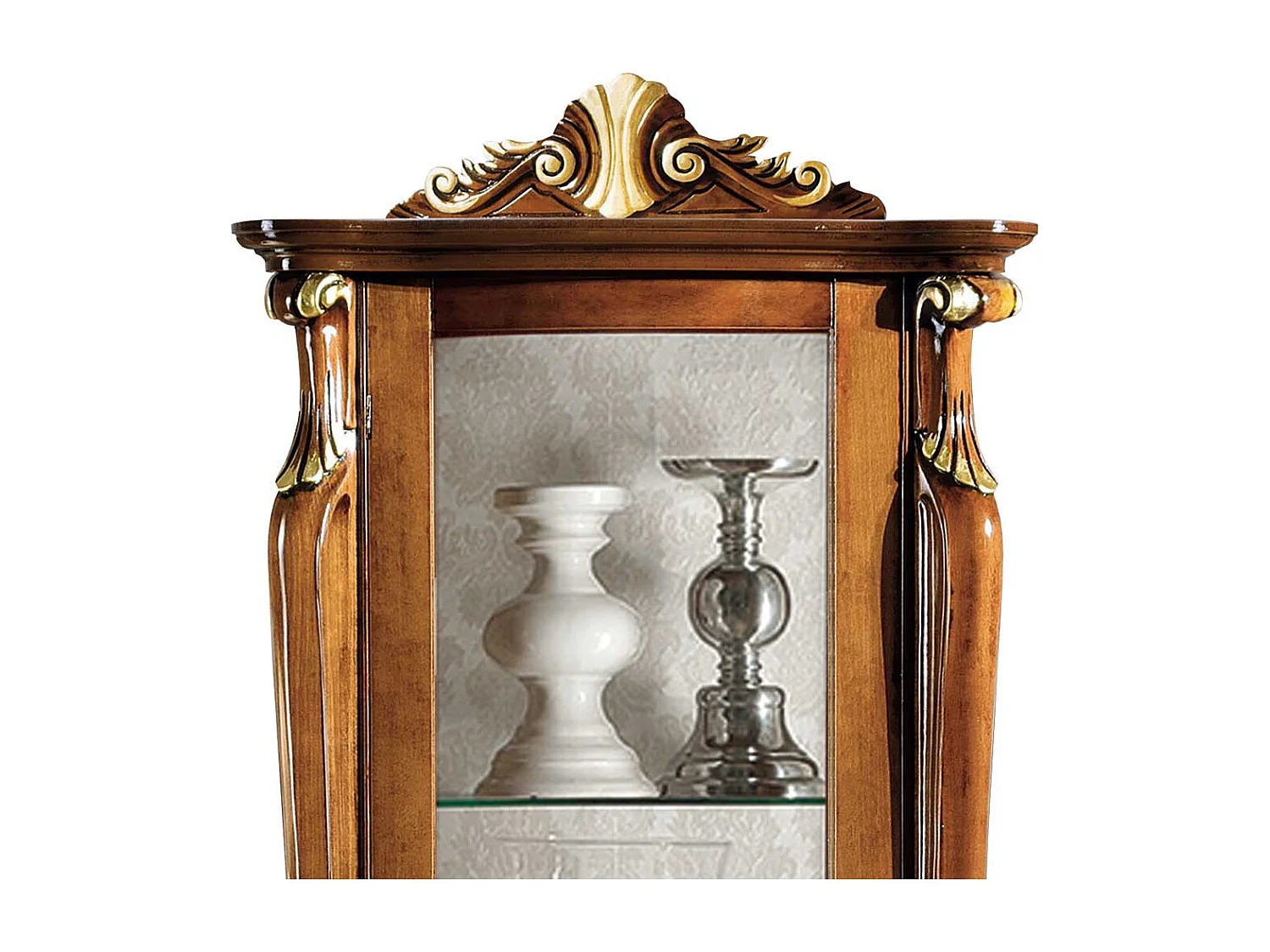 Wohnzimmervitrine in Nussbaumfarben und Weiß italienischen Stil