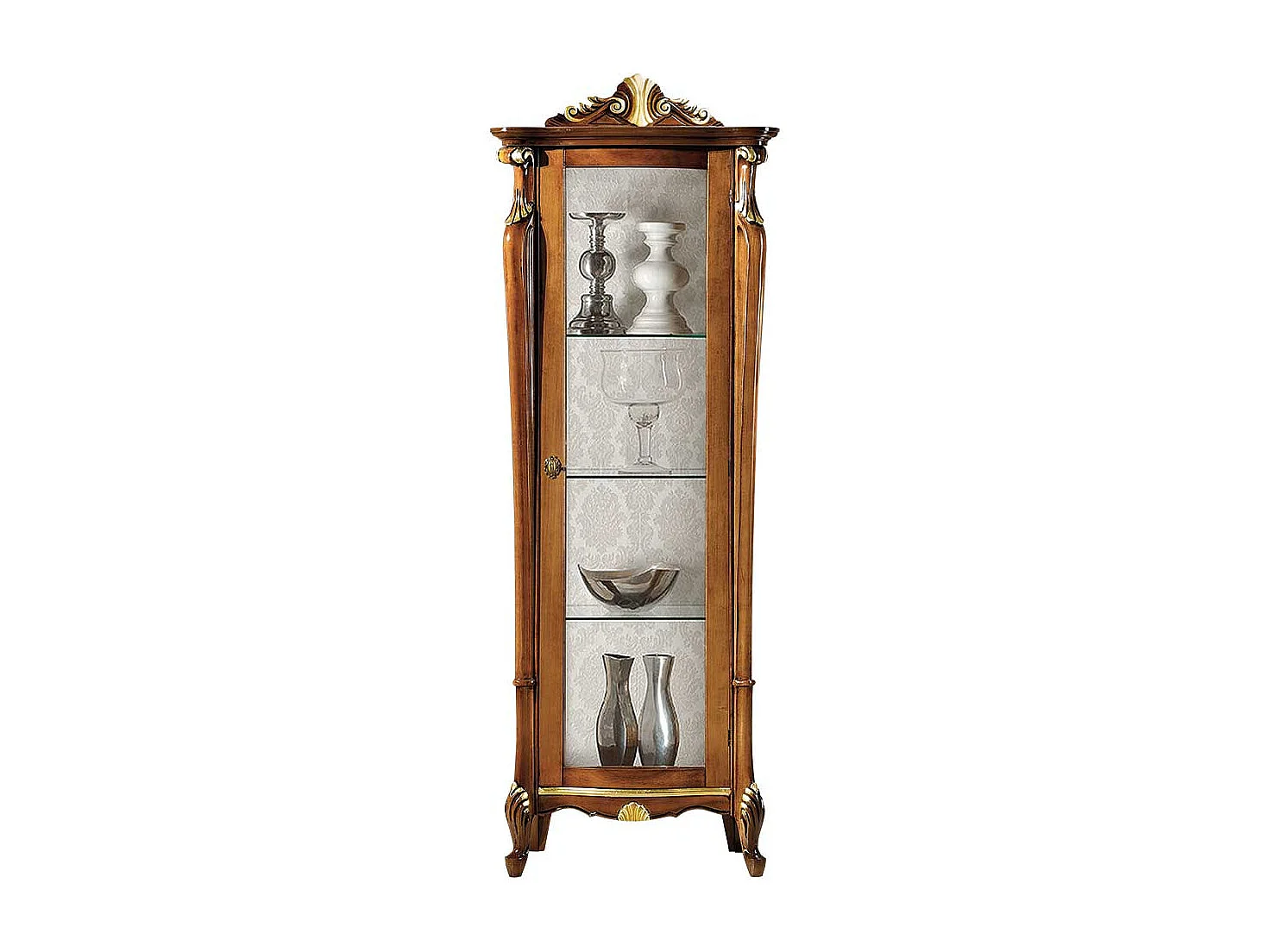 Wohnzimmervitrine in Nussbaumfarben und Weiß italienischen Stil