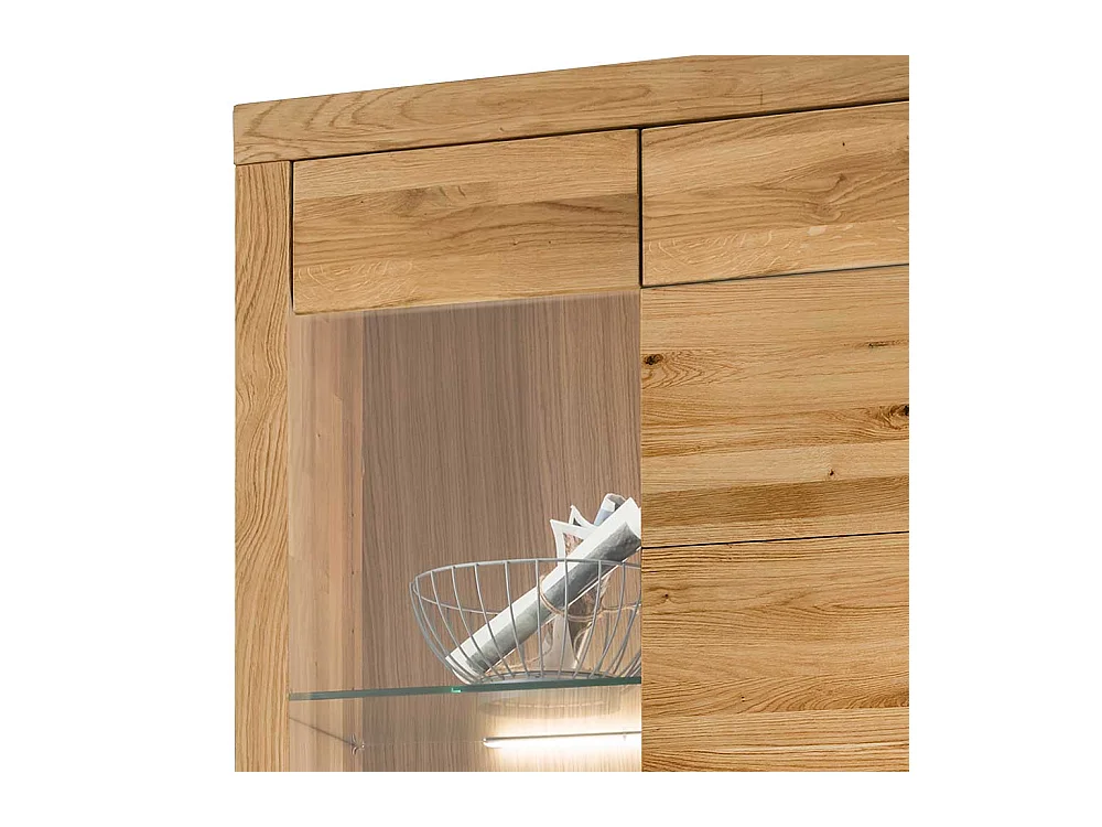 XL Wohnzimmervitrine aus Wildeiche Massivholz Glastür links