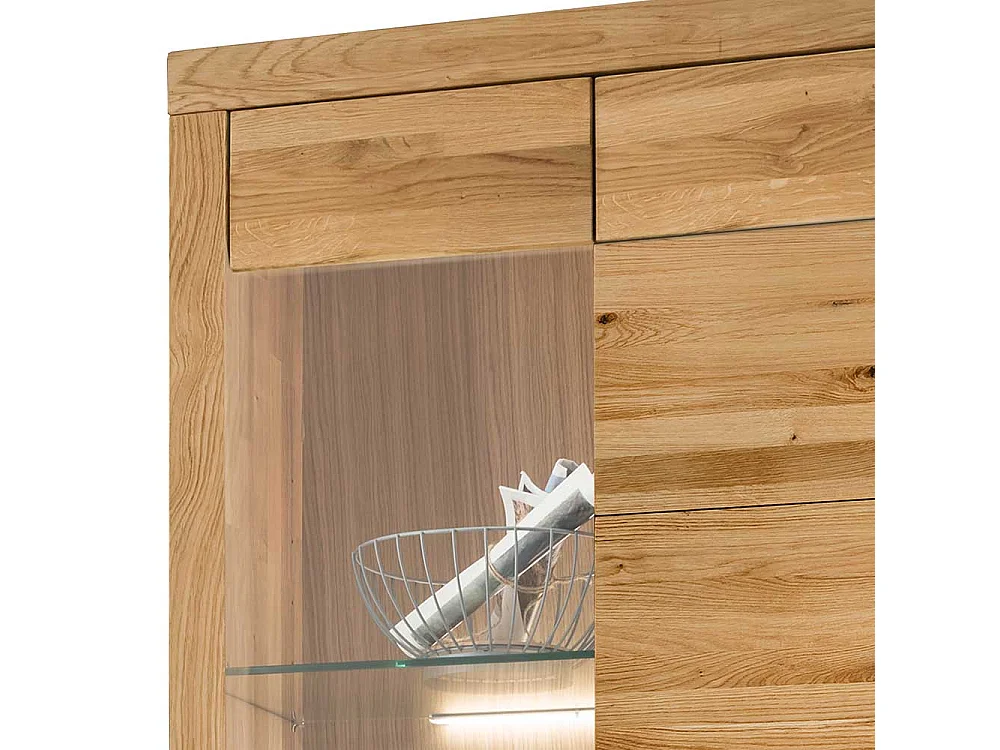 XL Wohnzimmervitrine aus Wildeiche Massivholz Glastür links