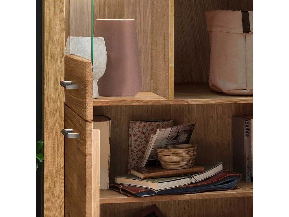 XL Wohnzimmervitrine aus Wildeiche Massivholz Glastür links