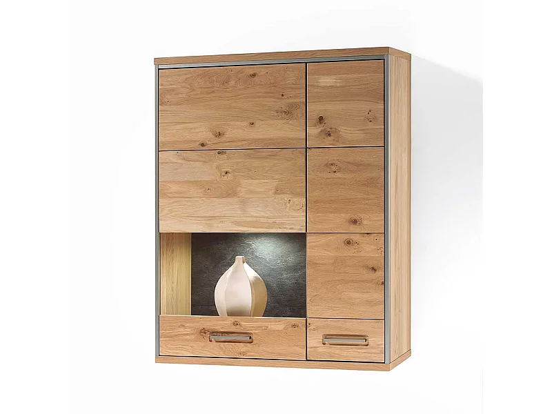 Wohnzimmer Wandvitrine mit Asteiche furniert 120 cm hoch