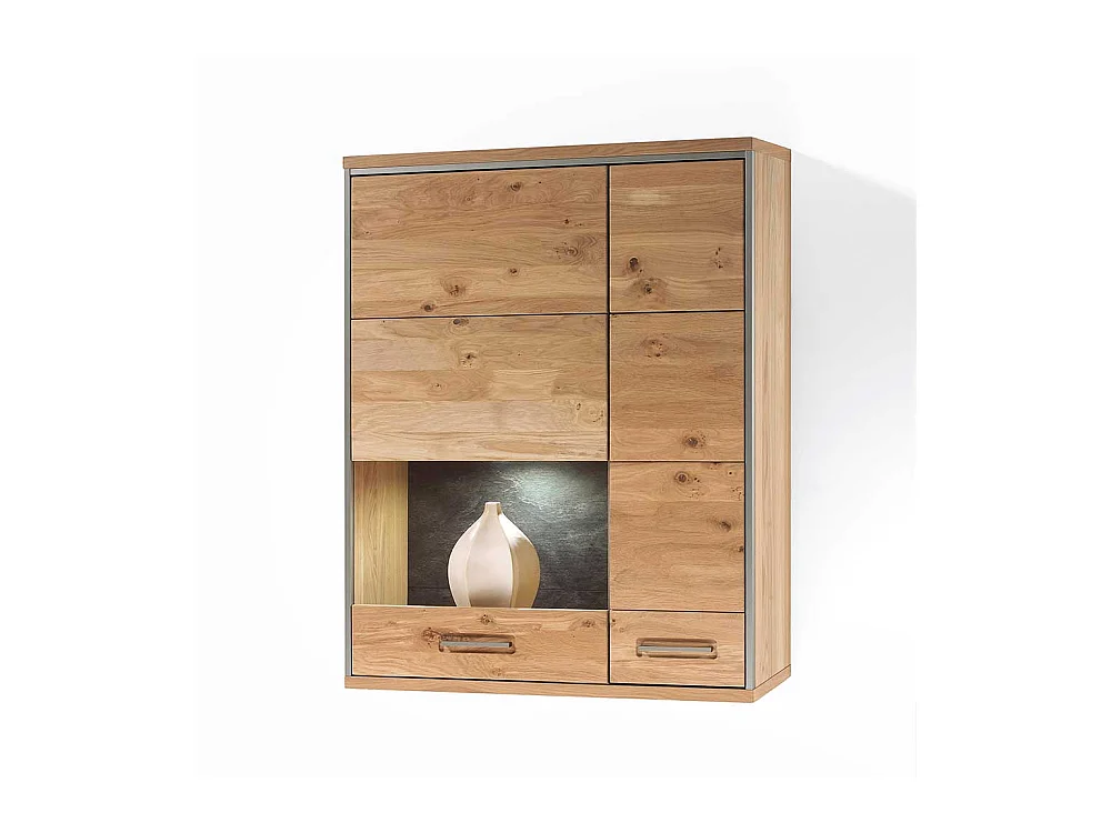 Wohnzimmer Wandvitrine mit Asteiche furniert 120 cm hoch