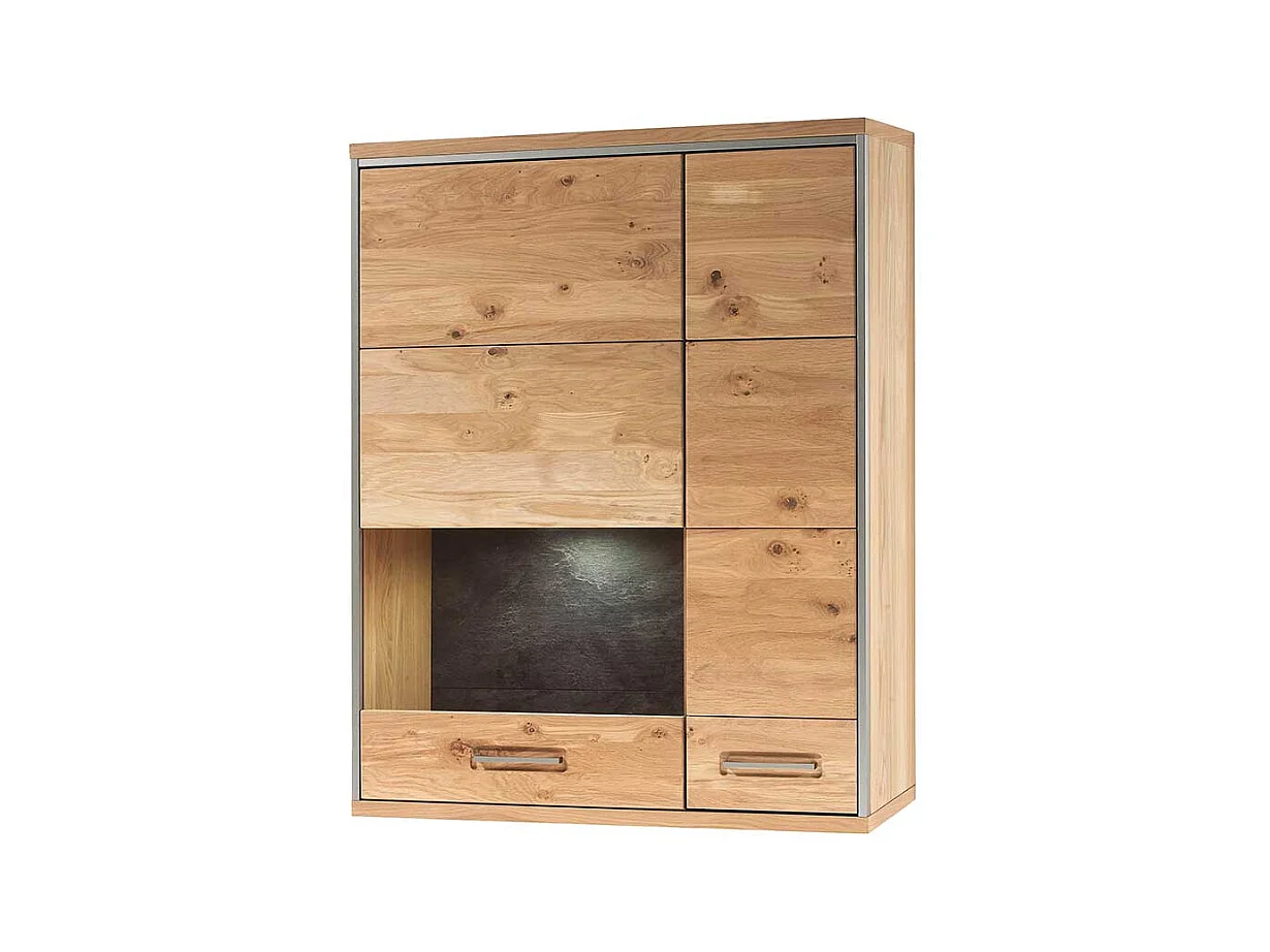 Wohnzimmer Wandvitrine mit Asteiche furniert 120 cm hoch