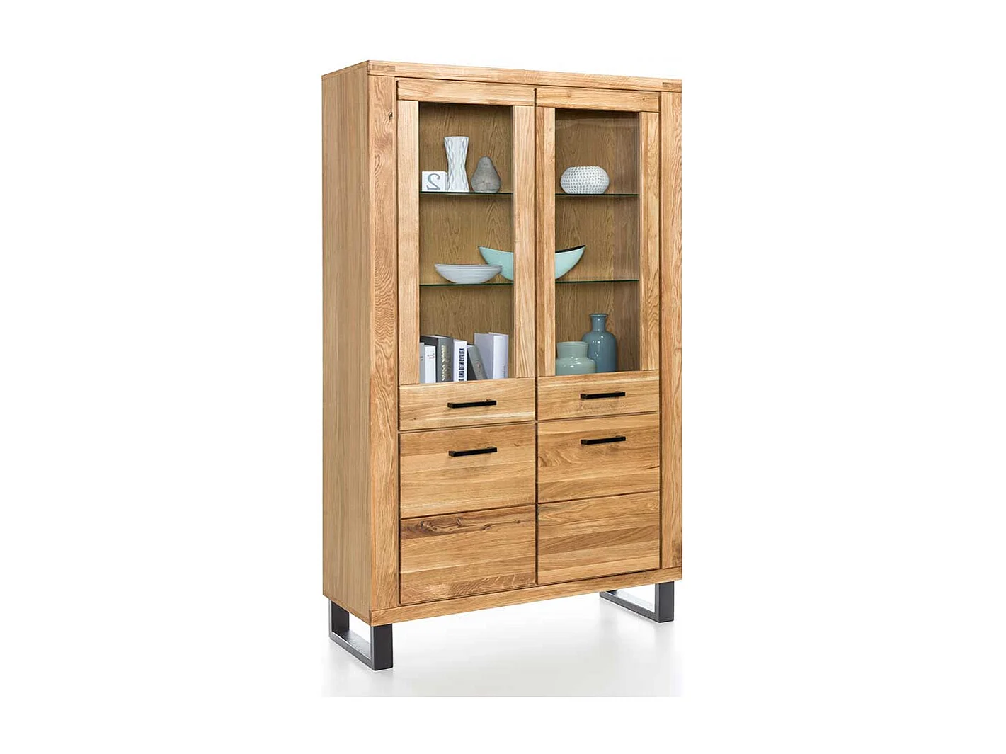 Standvitrine aus Wildeiche teilmassiv 110 cm breit