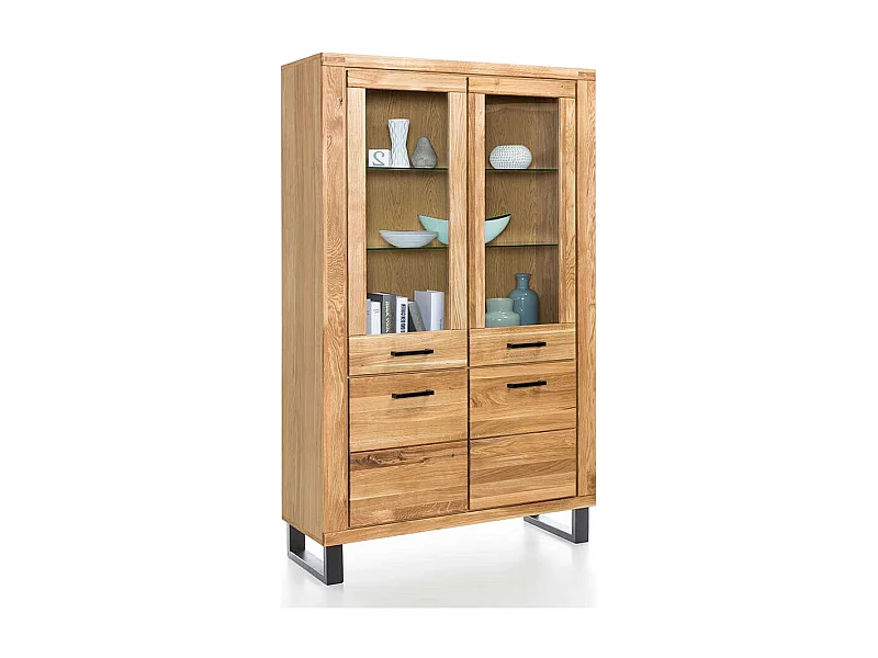 Standvitrine aus Wildeiche teilmassiv 110 cm breit