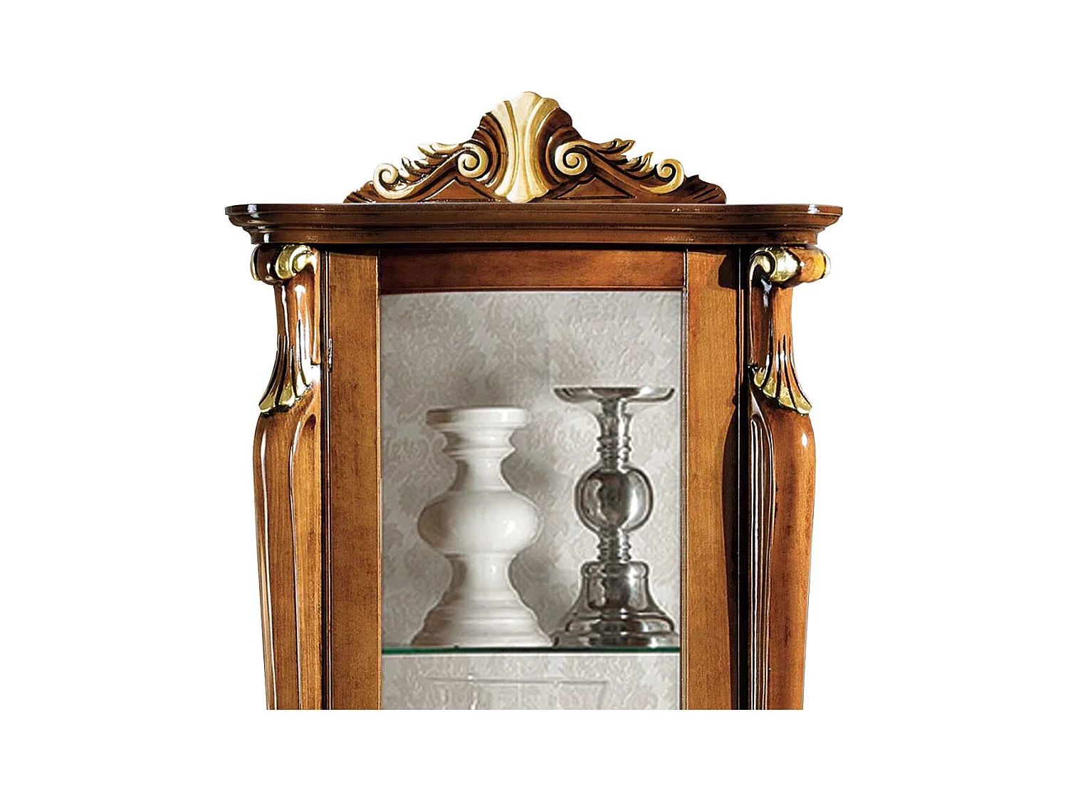 Wohnzimmervitrine in Nussbaumfarben und Weiß italienischen Stil