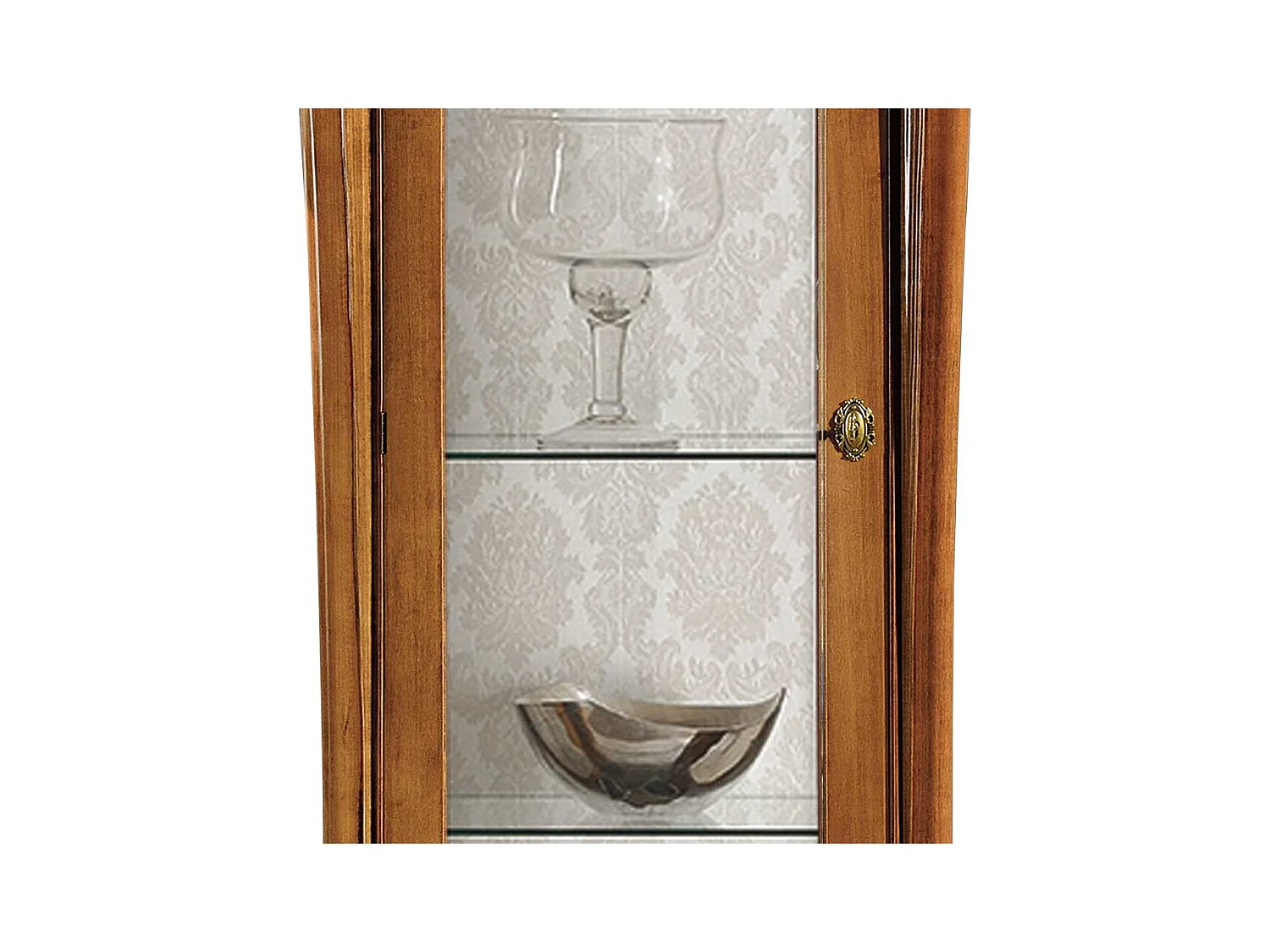 Wohnzimmervitrine in Nussbaumfarben und Weiß italienischen Stil