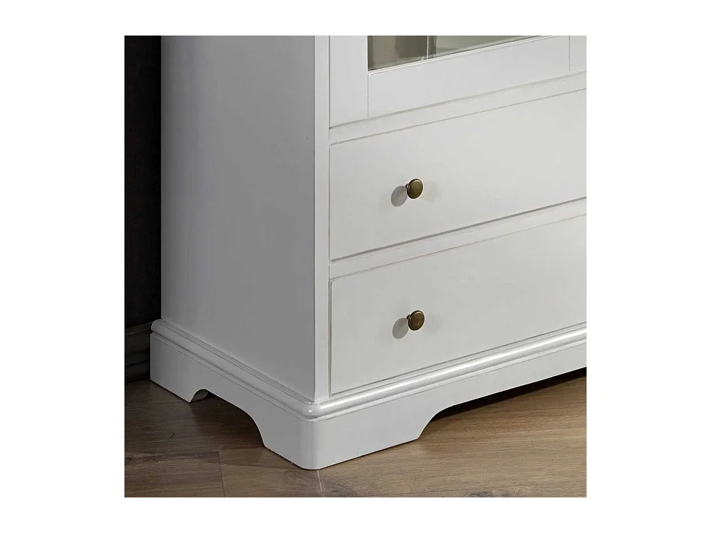 Vintage Stil Standvitrine in Weiß Glastüren und Schubladen