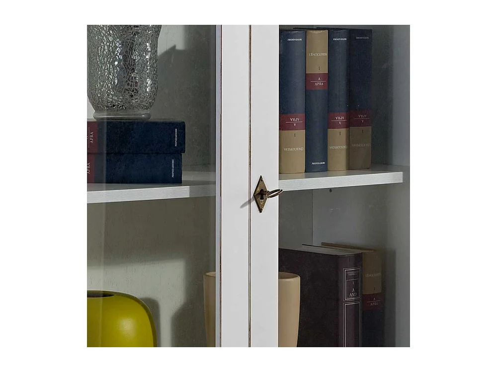 Vintage Stil Standvitrine in Weiß Glastüren und Schubladen