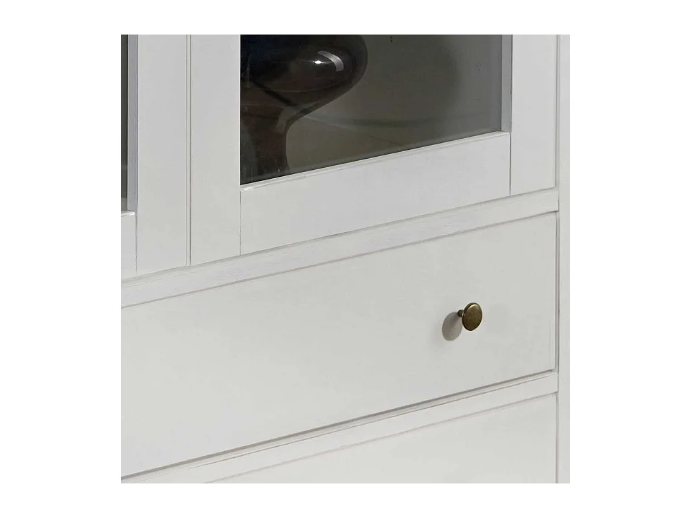 Vintage Stil Standvitrine in Weiß Glastüren und Schubladen