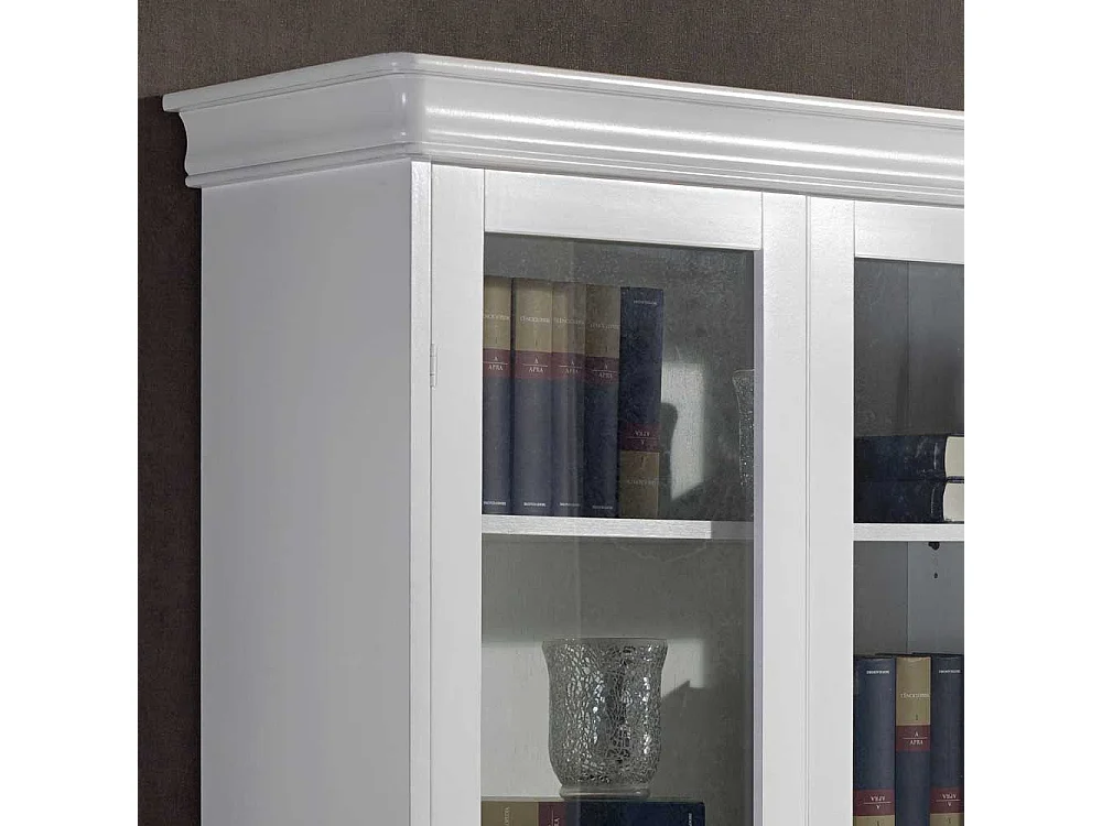 Vintage Stil Standvitrine in Weiß Glastüren und Schubladen