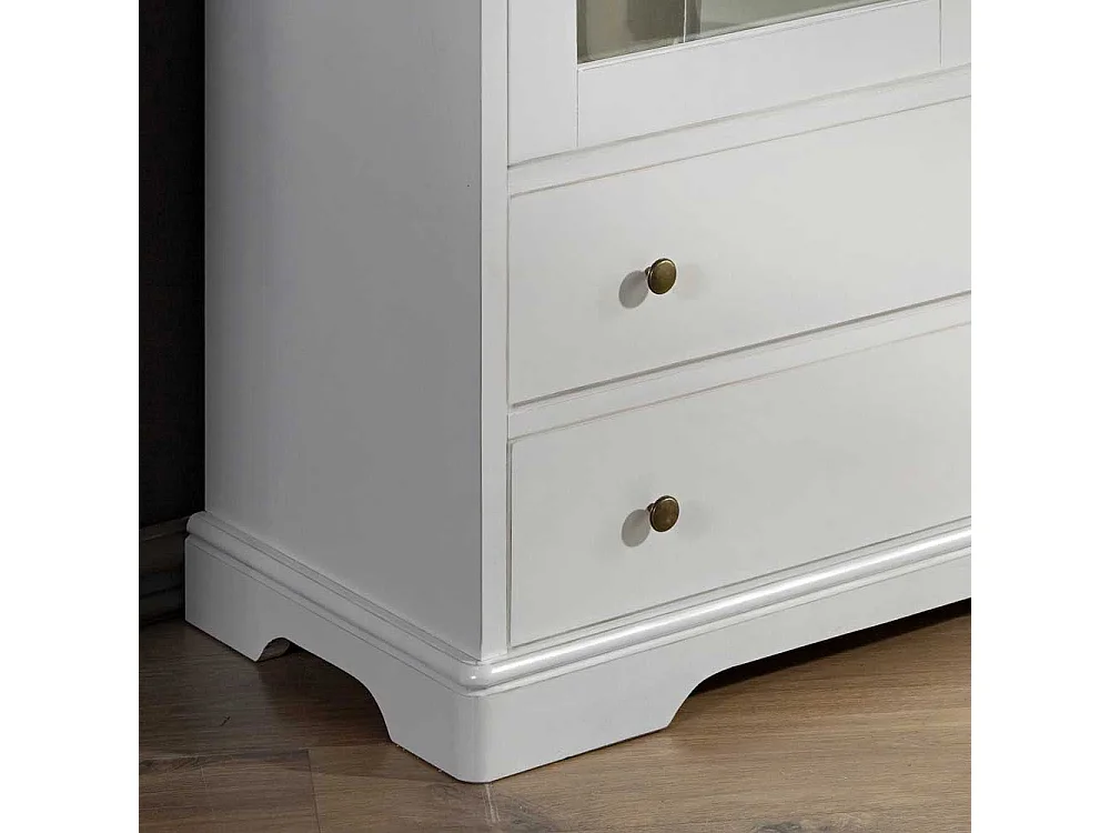 Vintage Stil Standvitrine in Weiß Glastüren und Schubladen
