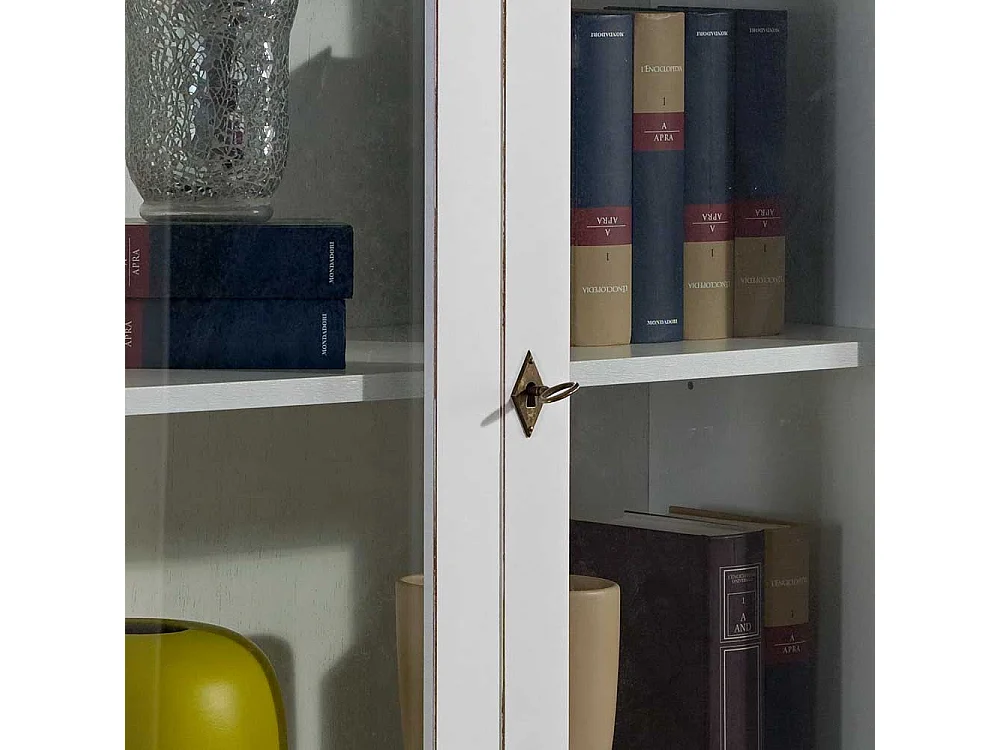 Vintage Stil Standvitrine in Weiß Glastüren und Schubladen